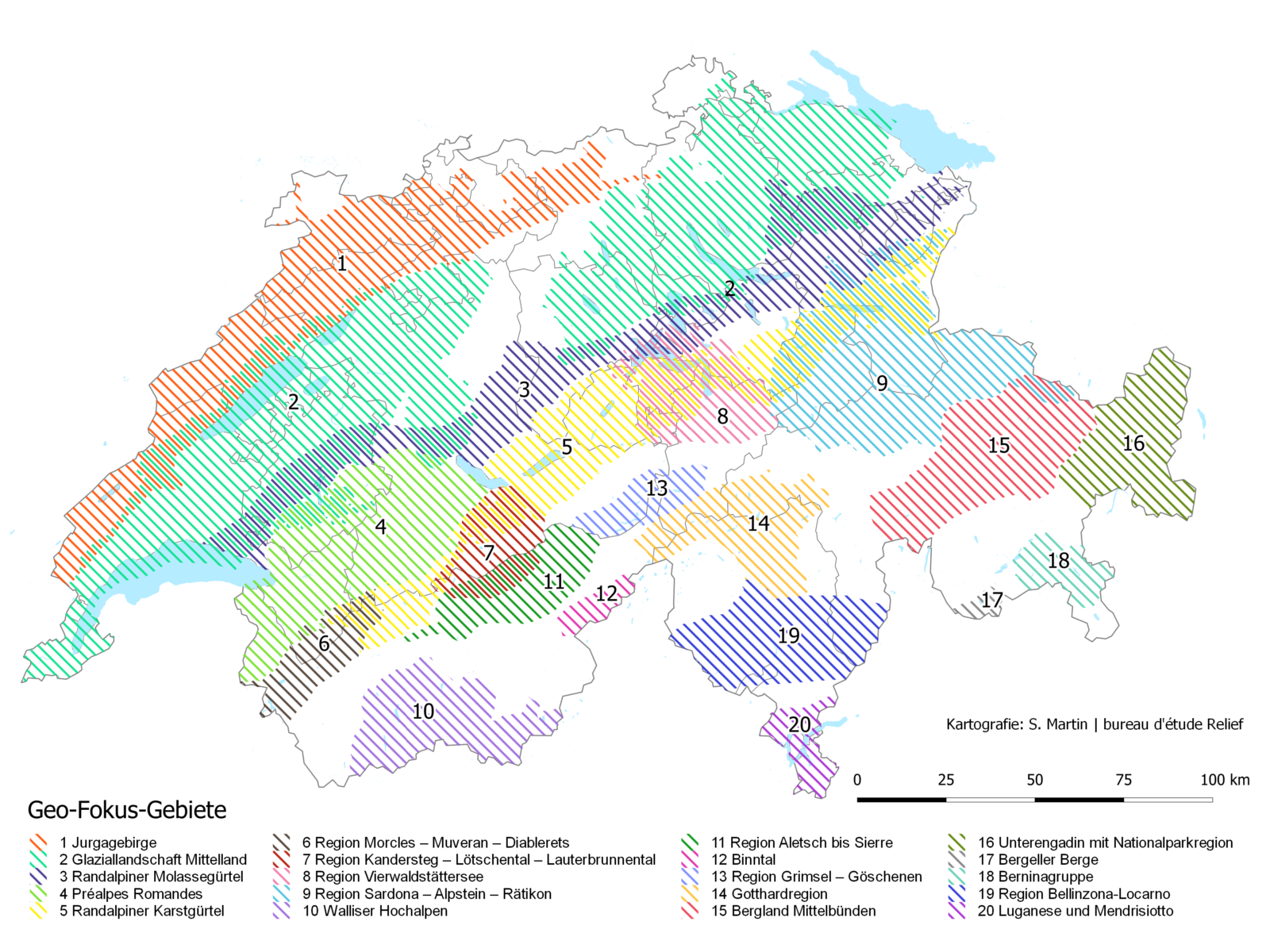 Les 20 régions géo-focus de Suisse