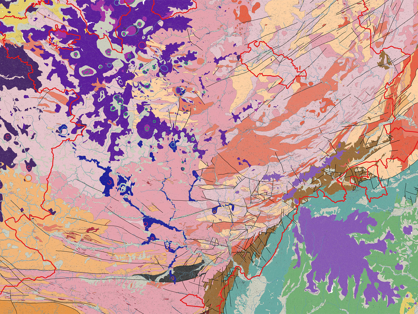 Carte géologique simplifiée des Monts d&rsquo;Ardèche