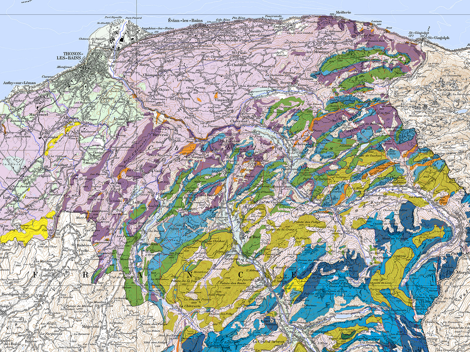 Carte géologique simplifiée du Géoparc Chablais